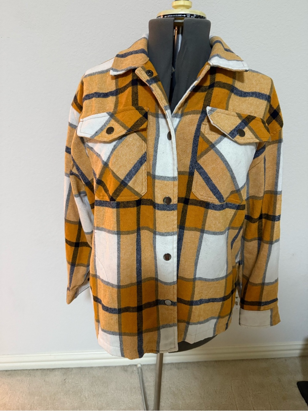 Women’s Plaid Shacket Jacket - Mustard White